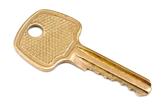 Yellow metallic key isolated on white