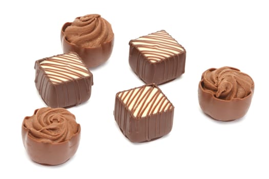 Chocolate pralines isolated on white background