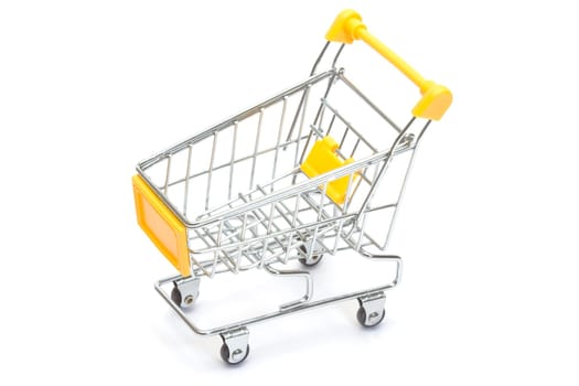 Yellow shopping cart isolated on white background