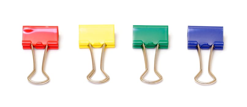 Paper clips closeup on white
