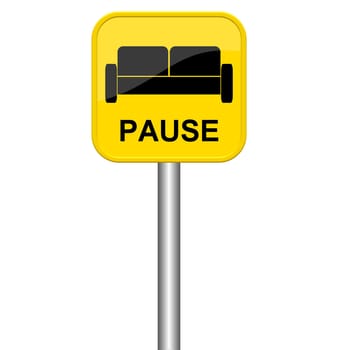 Yellow sign with sofa Symbol: Pause