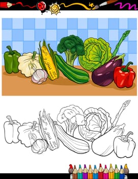 Coloring Book or Page Cartoon Illustration of Vegetables Food Object Group for Children Education