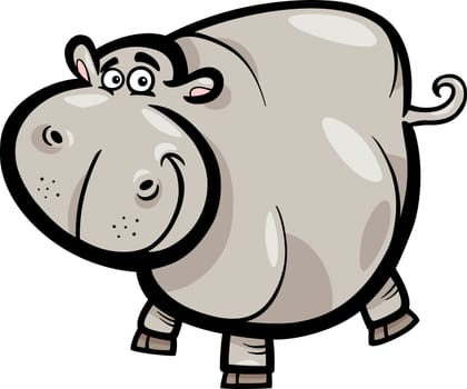 Cartoon Humorous Illustration of Happy Hippo or Hippopotamus Animal Character