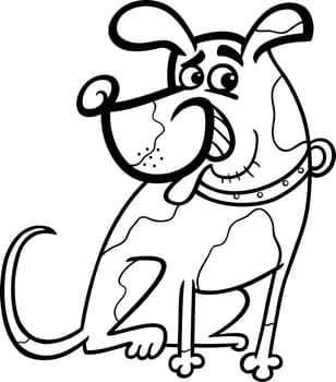 Black and White Cartoon Illustration of Funny Sitting Spotted Dog Character for Coloring Book