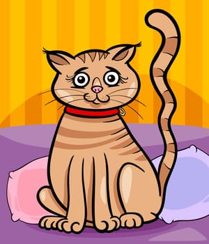 Cartoon Illustration of Cute Female Cat or Kitten