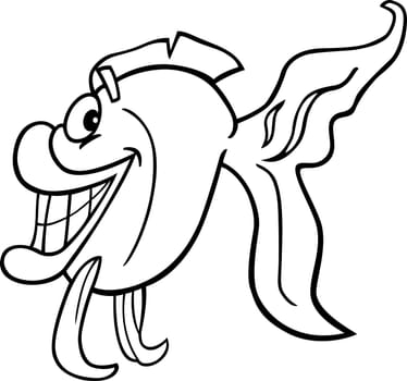 Black and White Cartoon Illustration of Cute Little Fish for Coloring Book