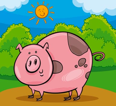 Cartoon Illustration of Happy Pig Farm Livestock Animal