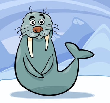 Cartoon Illustration of Funny Walrus Arctic Wild Animal