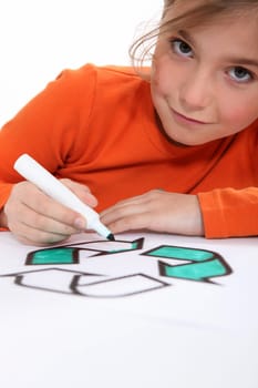 Girl colouring recycling sign