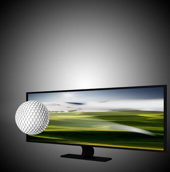 3D TV with golf ball on the display for adv or others purpose use
