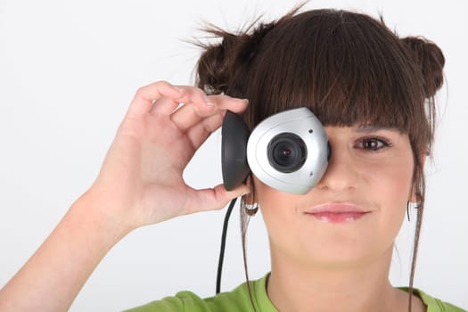 girl filming with a web cam