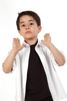 Male child on white background with nice expression