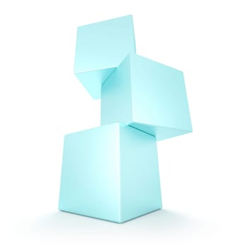 Three cubes on white background. 3d render