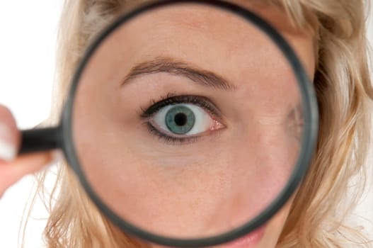 Woman with magnifying glass