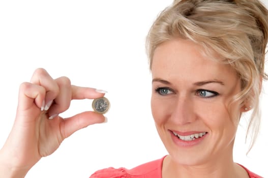 Woman holds one euro