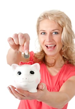 Woman with piggy bank