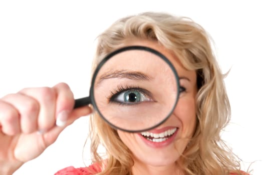 Woman with magnifying glass