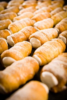Whipped cream filled cream horn pastries