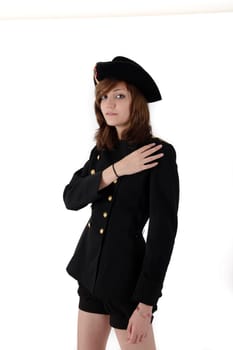 Young girl in french black hight school uniform
