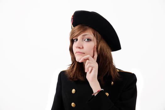 Young girl in french black hight school uniform