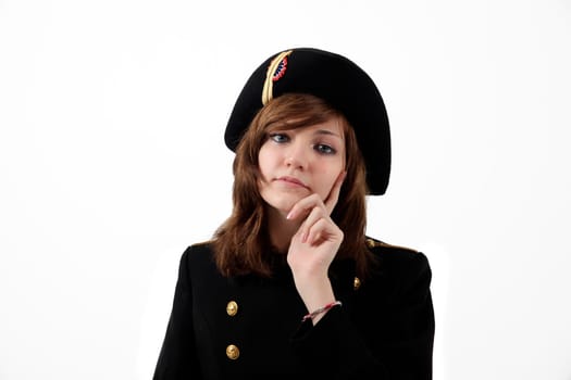Young girl in french black hight school uniform