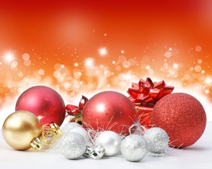 Christmas decorations on a starry lights background
