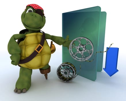 3D render of a Pirate Tortoise depicting illegal movie downloads