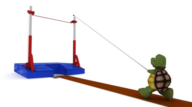 3D render of a tortoise competing in pole vault