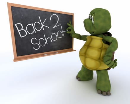 3D render of a tortoise with school chalk board