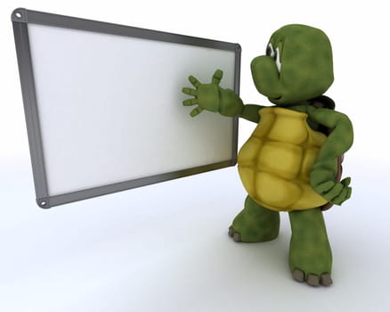 3D render of a tortoise with White class room drywipe marker board