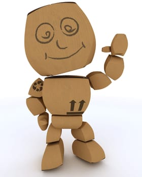 3D render of a Cardboard Box figure waving hello