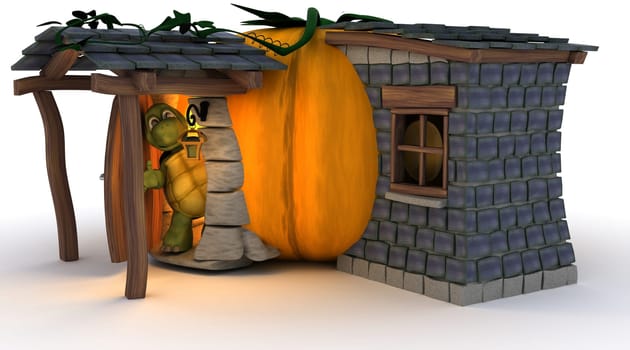 3D Render of Halloween Pumpkin Cottage