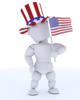 3D render of a man with american flag