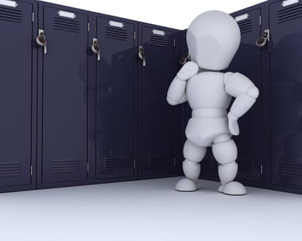 3D render of a man with school lockers