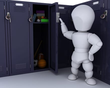 3D render of a man with school lockers