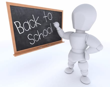 3D render of a man with school chalk board back to school