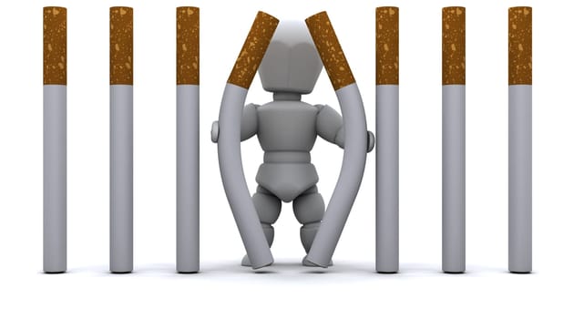 3D render of a Man escaping Cigarette Prison