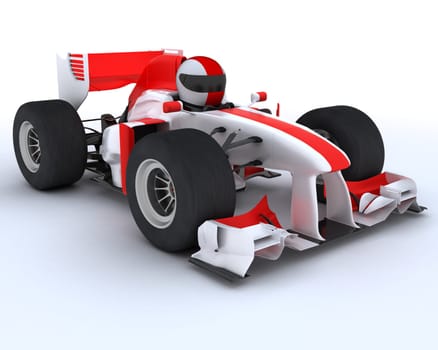 3D render of a man with race car