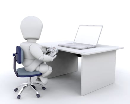 3d render of man playing computer games