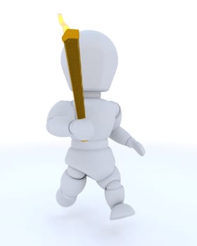 3D render of a man running with olympic torch