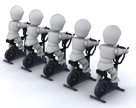 3D render of men on exercise bikes