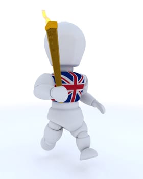 3D render of a man running with olympic torch