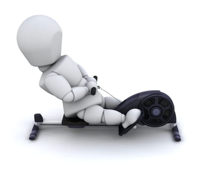 3D render of a man on a rowing machine