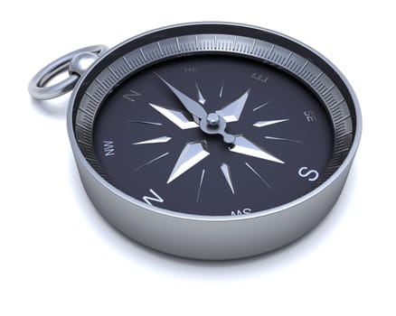 3D render of a Chrome navigational compass