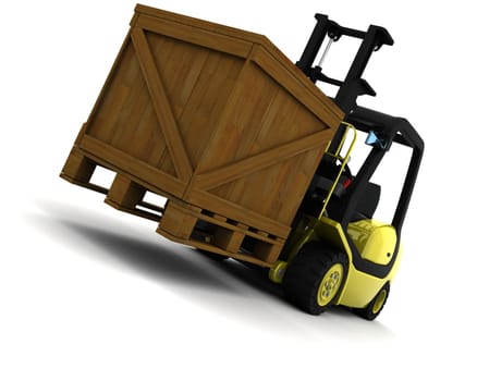 3D Render of Yellow Fork Lift Truck Isolated on White