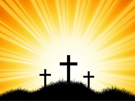 Crosses against sunset sky