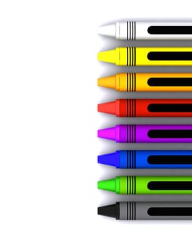 3D Render of coloured childrens wax crayons