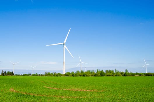 Wind power installation in sunny day