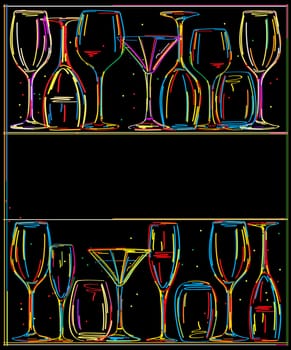 Menu restaurant card with stylized glasses