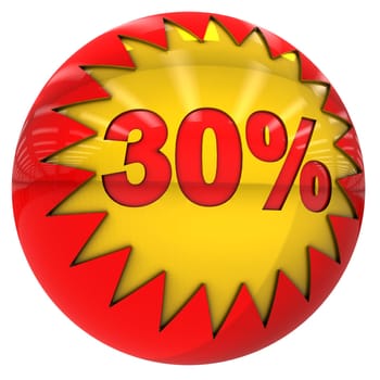 3d sphere with star and thirty percent with clipping path and isolated on white